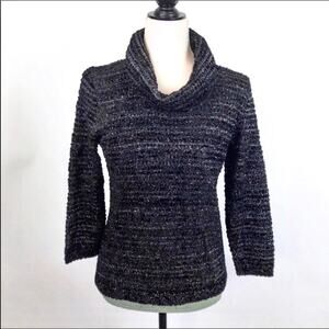 Jones NY  Holiday Sweater Silver & Black Cowl Neck 3/4 Sleeves